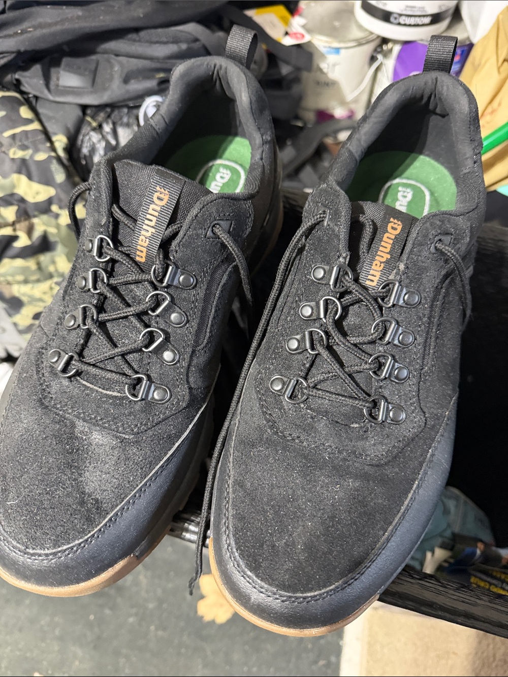 Dunham Black Suede hikers/ Sneakers with Brown Trim. WATERPROOF